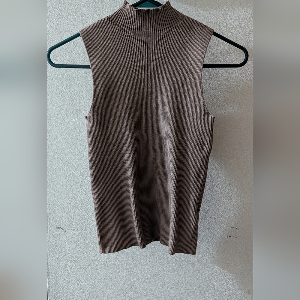 Taupe Sleeveless Ribbed Knit Top